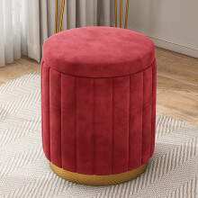 Velvet Storage Ottoman with Gold Base Large Capacity Footrest Stool for Living Room Bedroom Red