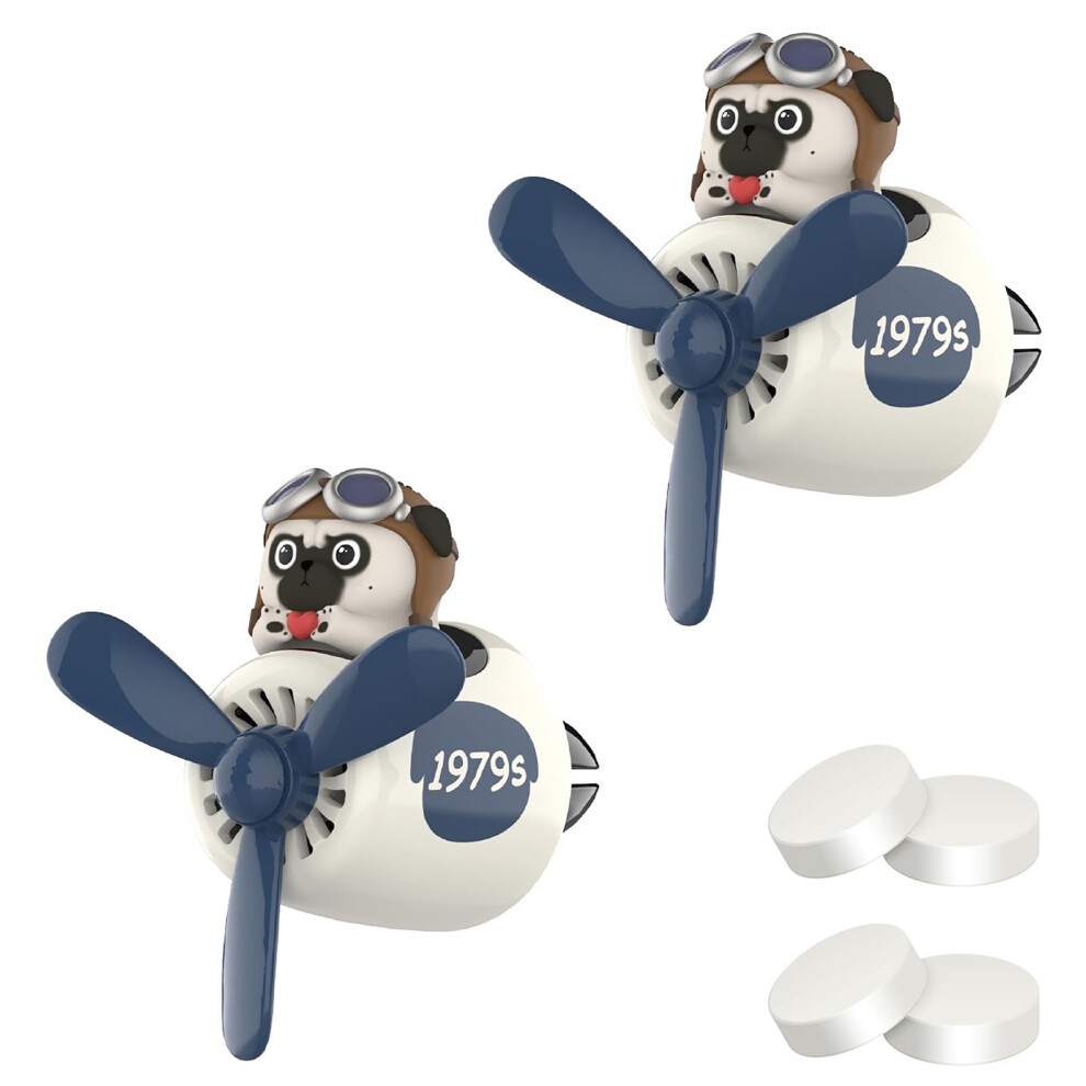 2Pcs Cute Dog Car Vent Clip Air Freshener With Rotating Propeller And 4 Scent Tablet Refills 9365369329621