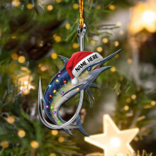 Fishing Christmas Ornament Blue Marlin with Fish Hook Festive Fisherman Tree Decoration DoubleSided