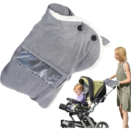 Stroller Gloves with PushButton Mount, Waterproof Winter Mittens, Warm Hand Muff Gray 2
