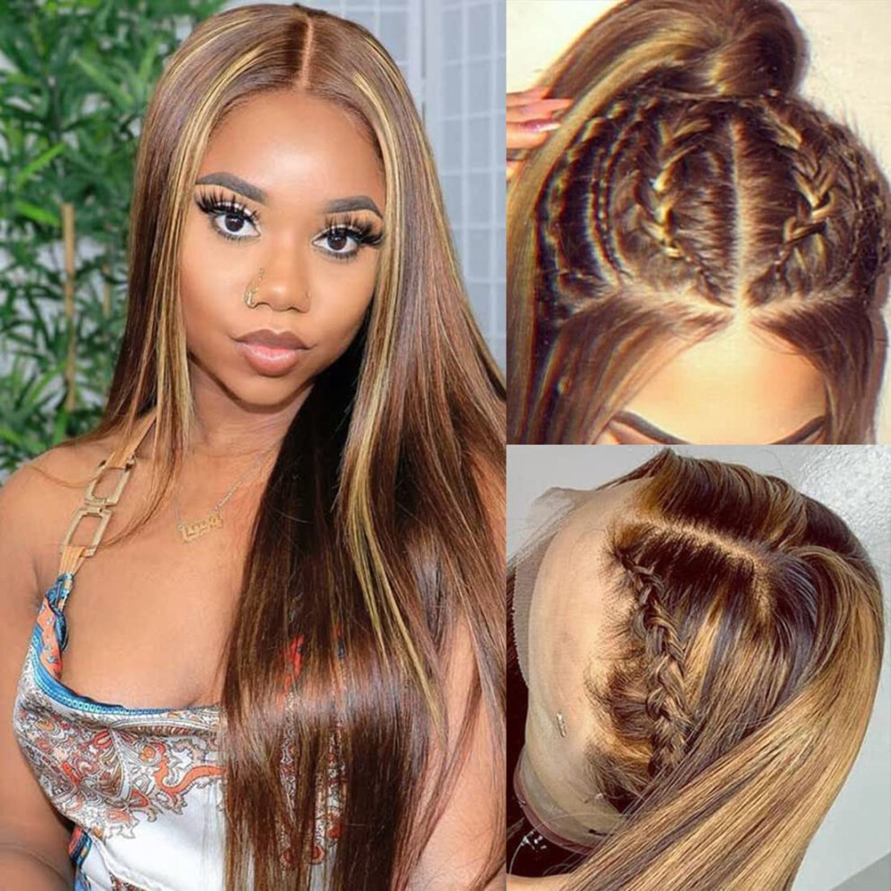 Unisex Hd Lace Front Wig 13X4 Honey Blonde Ombre Highlight Brazilian Human Hair Preplucked 16In