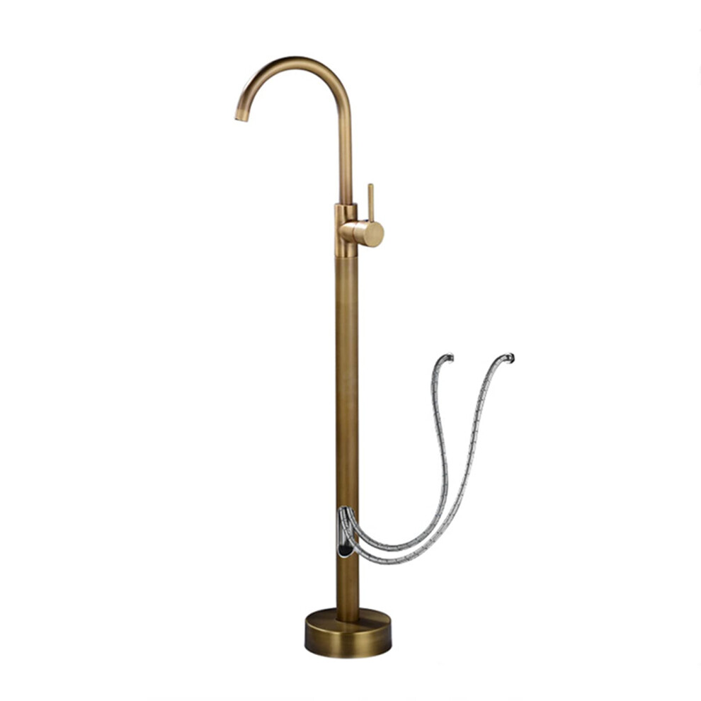 Freestanding Tub Filler Faucet Allcopper Retro Design With 360 Swivel Spout, Floor Mount Shower Mixer Tap (A Perforated) 9164114058409