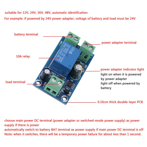 Backup Battery Switch Module with Automatic Power Transfer and Screw Terminals for Incubator, Laptop, Network Systems 2