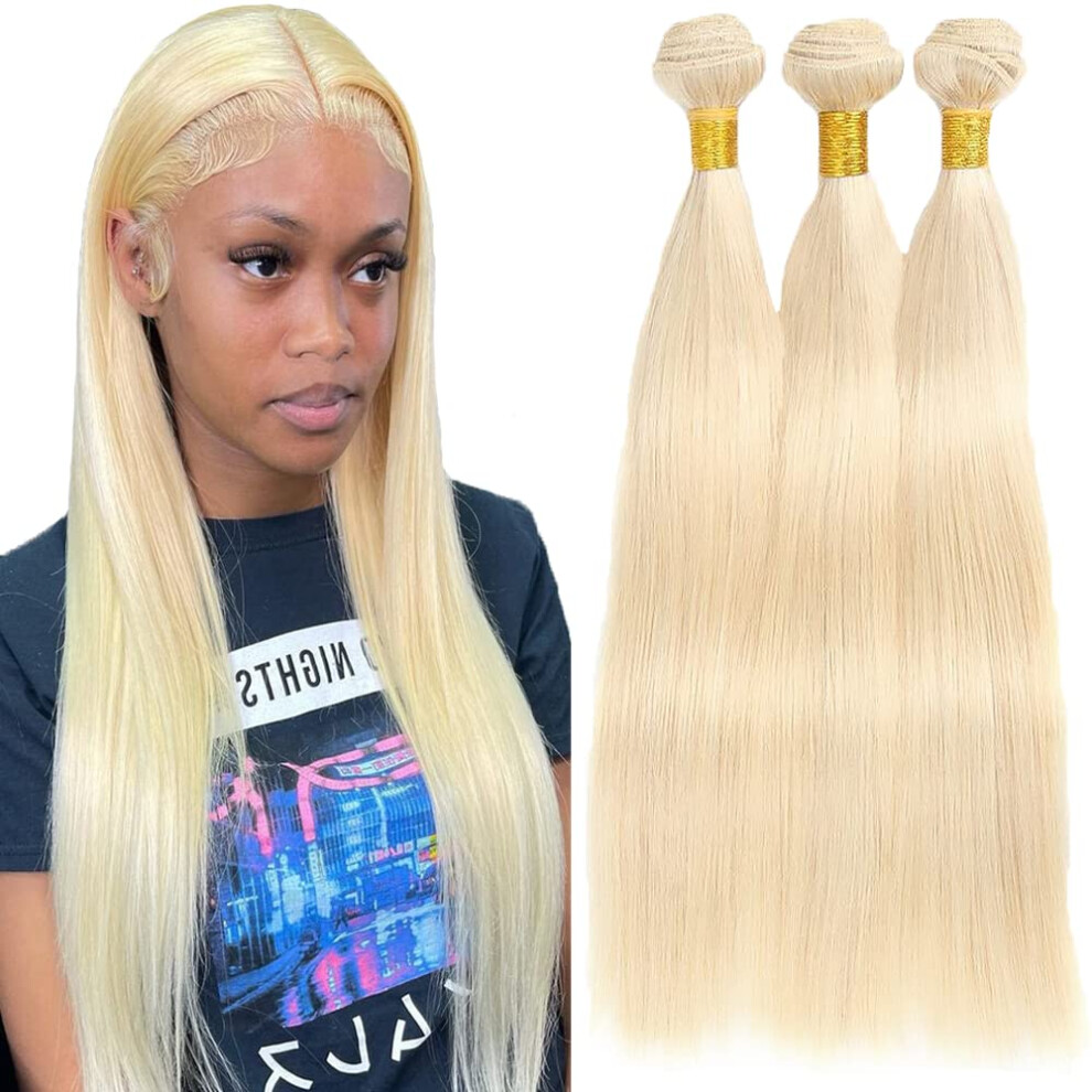 Unisex 613 Blonde Human Hair Bundles Brazilian Virgin Straight Weave 14 16 18 Inch Soft Tangle