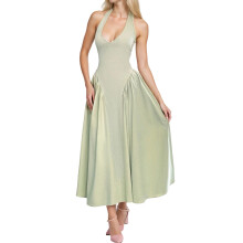 (S, Light Green) Robe longue femme les soirées.