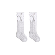 (1-3 Years, White) Chaussettes hautes bébé fille, style princesse, nœud papillon, maille fine, printemps/été