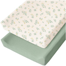2 Pcs Ultra Soft Breathable Cotton Baby Changing Pad Covers with Secure Elastic Snug Fit