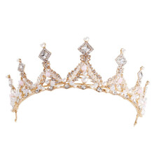 Bridal Tiara with Rhinestones Crystal Princess Wedding Crown Gold Queen Headpiece for Brides