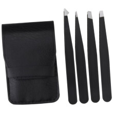 Eyebrow Tweezers Set with Precision Slant Tips for Makeup and Grooming (Black, 9.5cm)