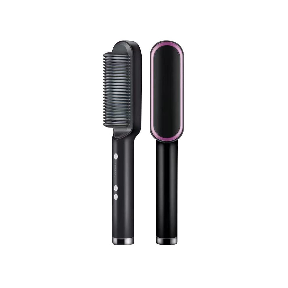 Black 2 In 1 Hair Straightening Brush With Fast Heat Up And Ionic Comb For Frizz Control