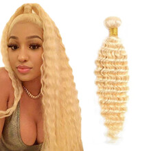18 Inch 613 Blonde Deep Wave Human Hair Bundles Brazilian Virgin Extensions Natural Texture