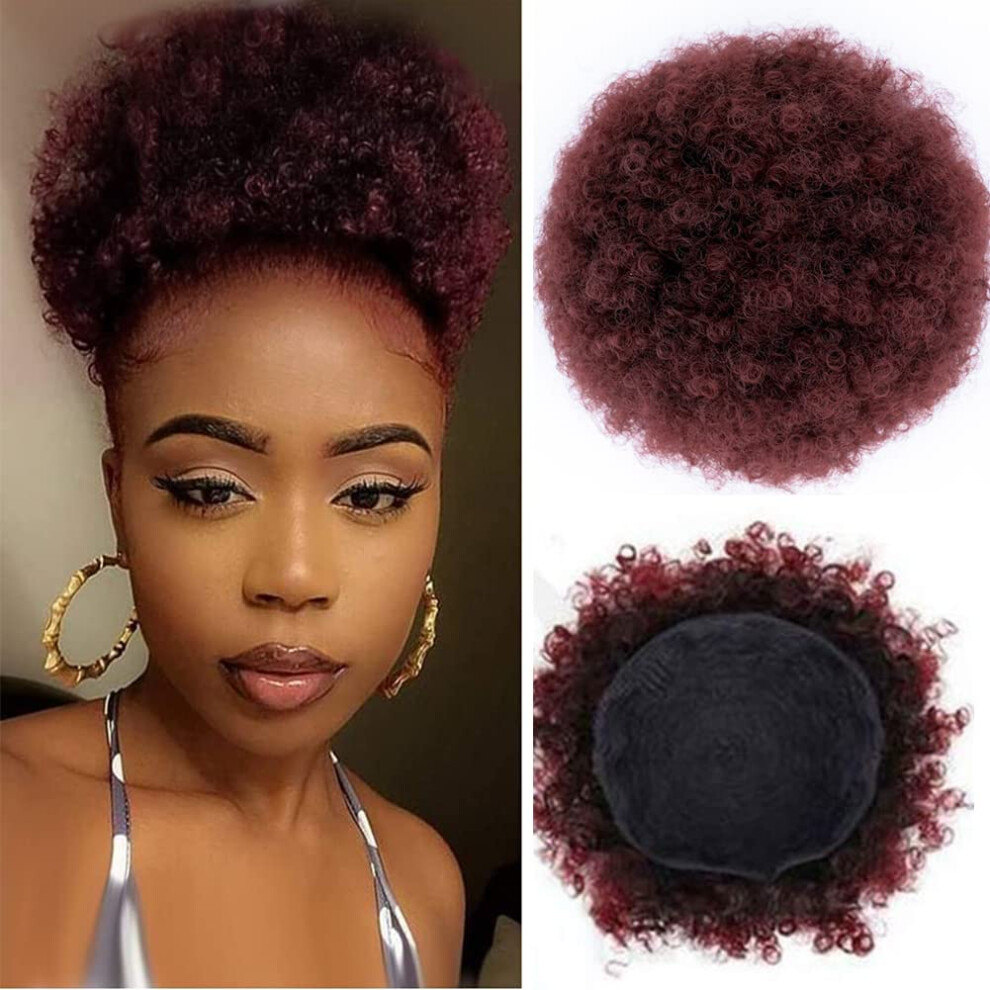 Unisex Black 2Pcs 99J Afro Puff Drawstring Ponytail Extensions Kinky Curly Hairpiece For Women