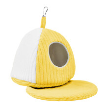 Bird Nest Warm Plush Cave Bed for Parrots Cockatiels Conures Indoor Outdoor Habitat 9.84 Inch Yellow and White
