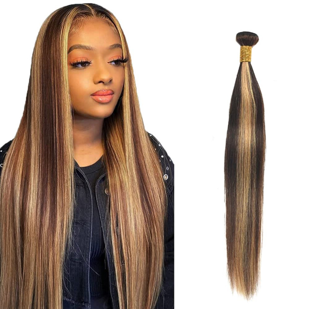 Unisex Brown Brazilian Virgin Human Hair Ombre Highlight Bundle 12 Inch P4/27 Light Blonde Weave