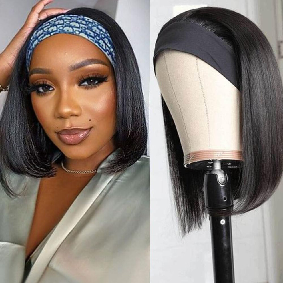 180% Density Brazilian Straight Bob Headband Wig 10A Human Hair Glueless Short Wig for Black Women