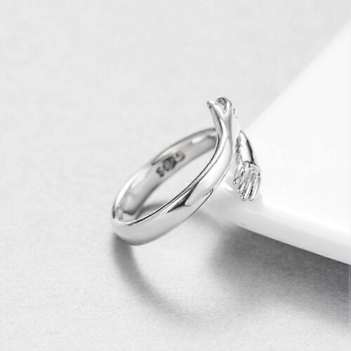 Sterling Silver Hug Ring, Hug Ring, Adjustable Couple Hug Ring, Romantic Love Hugging Hands Open Ring 2