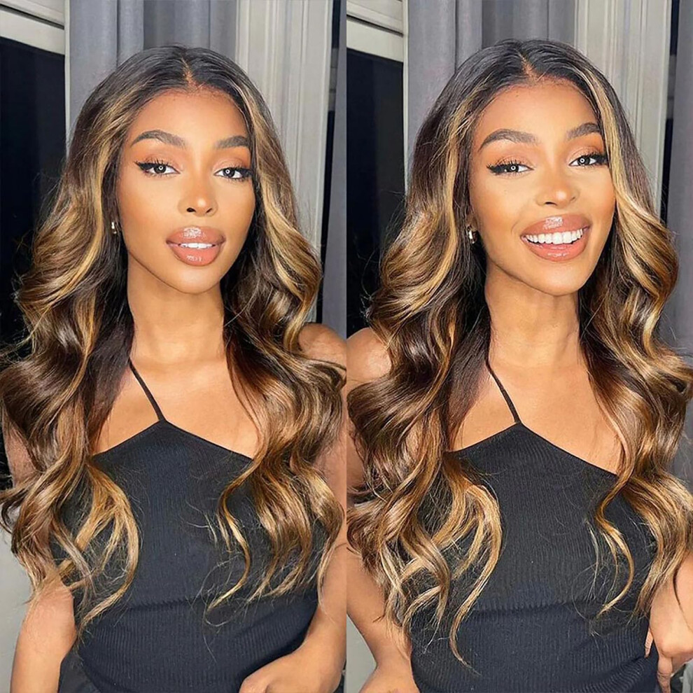 Unisex Black Hd Lace Front Brazilian Human Hair Wig 13X4 Honey Blonde Ombre Preplucked Glueless 180% Density 22In