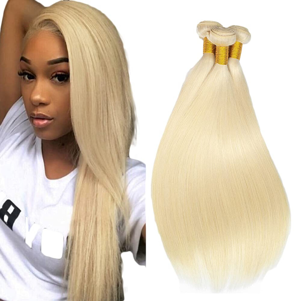 Unisex Honey Blonde Brazilian Virgin Straight Hair Bundles 16 18 20 Inch 613 Human Hair Weave