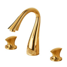 Gold Bathroom Sink Faucet 8 Inch 3 Hole Brass Mixer Tap with Hot and Cold Water Control