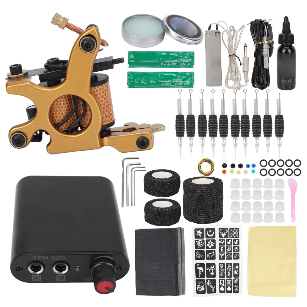 Professional Coil Tattoo Machine Kit with Needles Power Supply for Beginners and Artists US Plug