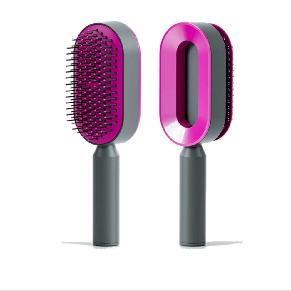 Self Cleaning Hair Brush with 3D Air Cushion Massage, AntiStatic Detangling Comb for Wet and Dry Hair, Purple