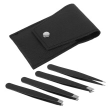 Stainless Steel Eyebrow Tweezers Slant Tip with Leather Travel Case for Women Facial Hair and Eyelash Grooming