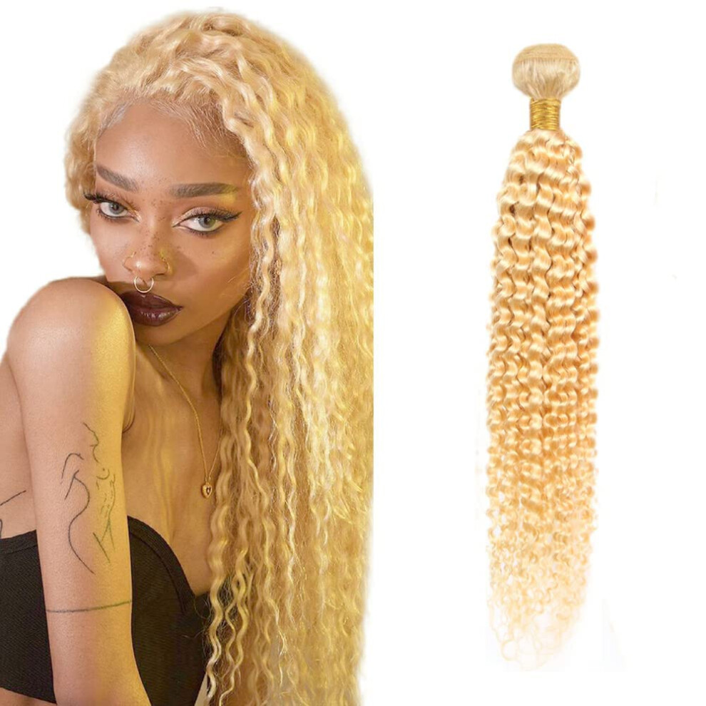 Unisex Black 613 Blonde Human Hair Bundles Honey Blonde Kinky Curly Extensions 28 Inch Virgin Hair For Women