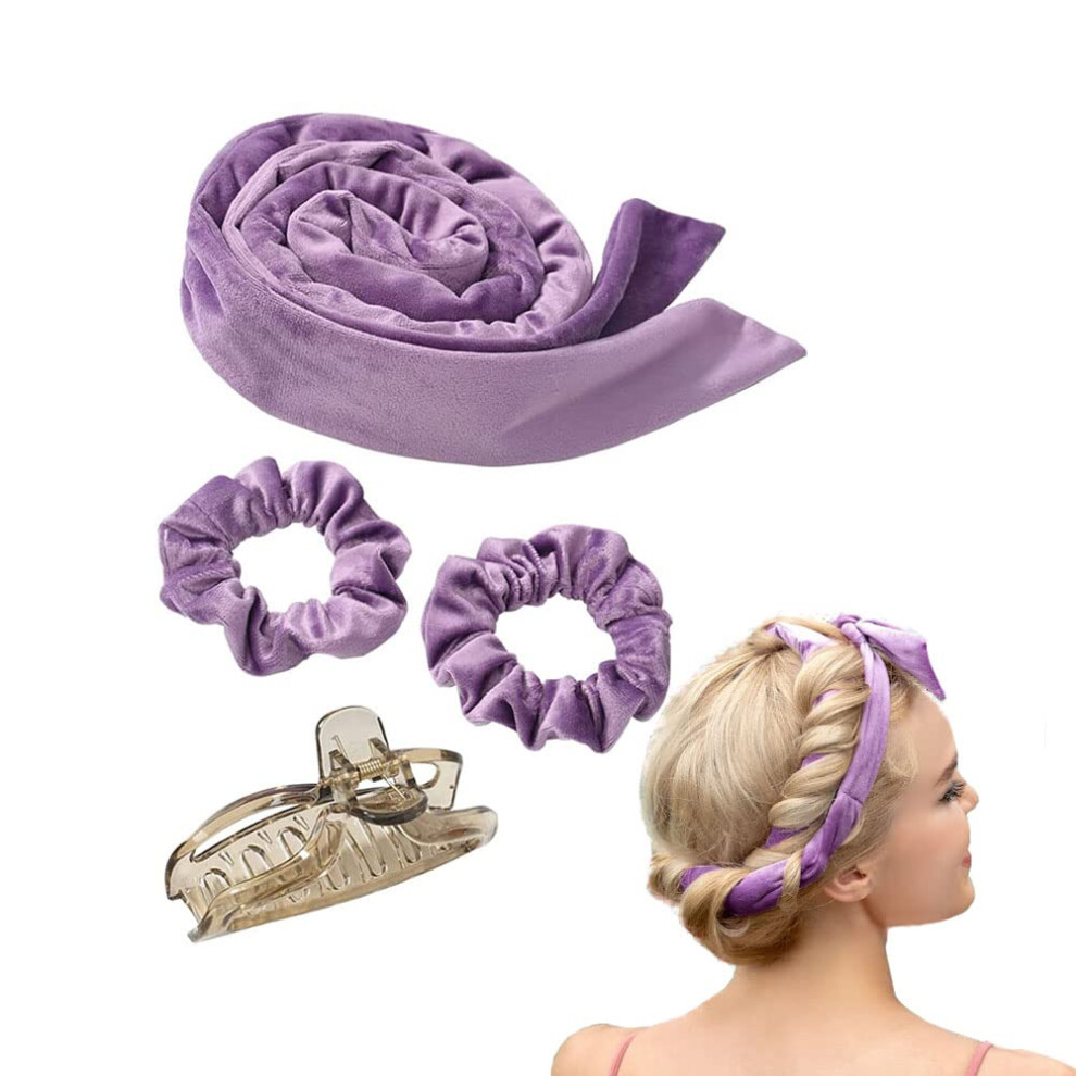 Heatless Hair Curlers Velour Headband for Long Hair Overnight No Heat Styling Waves Purple