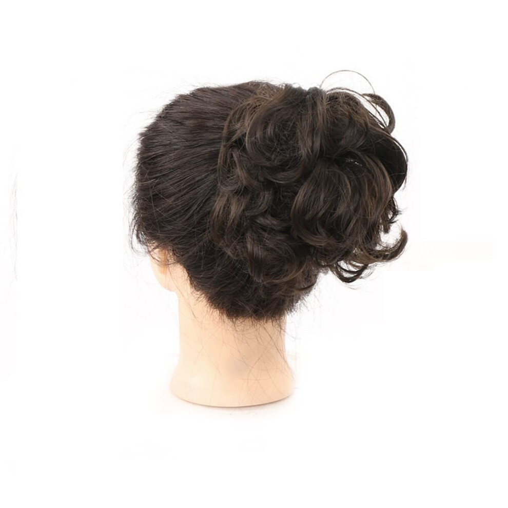 Unisex Synthetic Hair Bun Curly Chignon Clip In Hairpiece For Women Wavy Highlighted 1B27hl