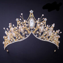 Vintage Crystal Wedding Tiara for Women Gold Baroque Bridal Crown Headpiece with Rhinestones
