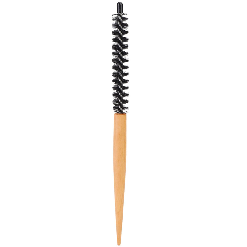 Round Hair Brush Small Nylon Bristle Styling Comb for Blow Dry and Precision Styling with Wooden Handle