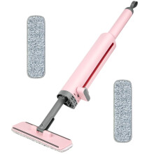 Hands  Flat Floor Mop with 360 Rotating Head, Dual Squeegee and 2 Reusable Microfiber Pads for Kitchen and Bathroom – Pink