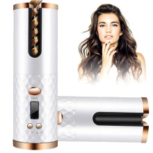 Cordless Hair Curler with LCD Display, Automatic Curling Iron, Adjustable Heat and Timer, White