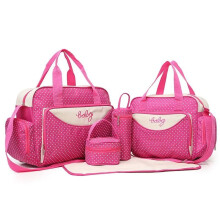 5PCS Diaper Bag Tote Set Sun Moon And Stars Design Pink With Wipes Pocket Dirty Diaper Pouch Changing Pad