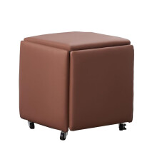 Faux Leather Ottoman Foot Stool with Metal Legs, Stackable Cube Chair for Living Room, Brown 46x48cm