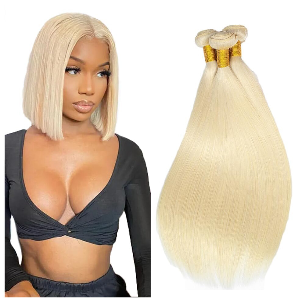 Unisex 613 Blonde Human Hair Wig And Brazilian Virgin Hair Bundles 812 Inch Straight 3 Pack