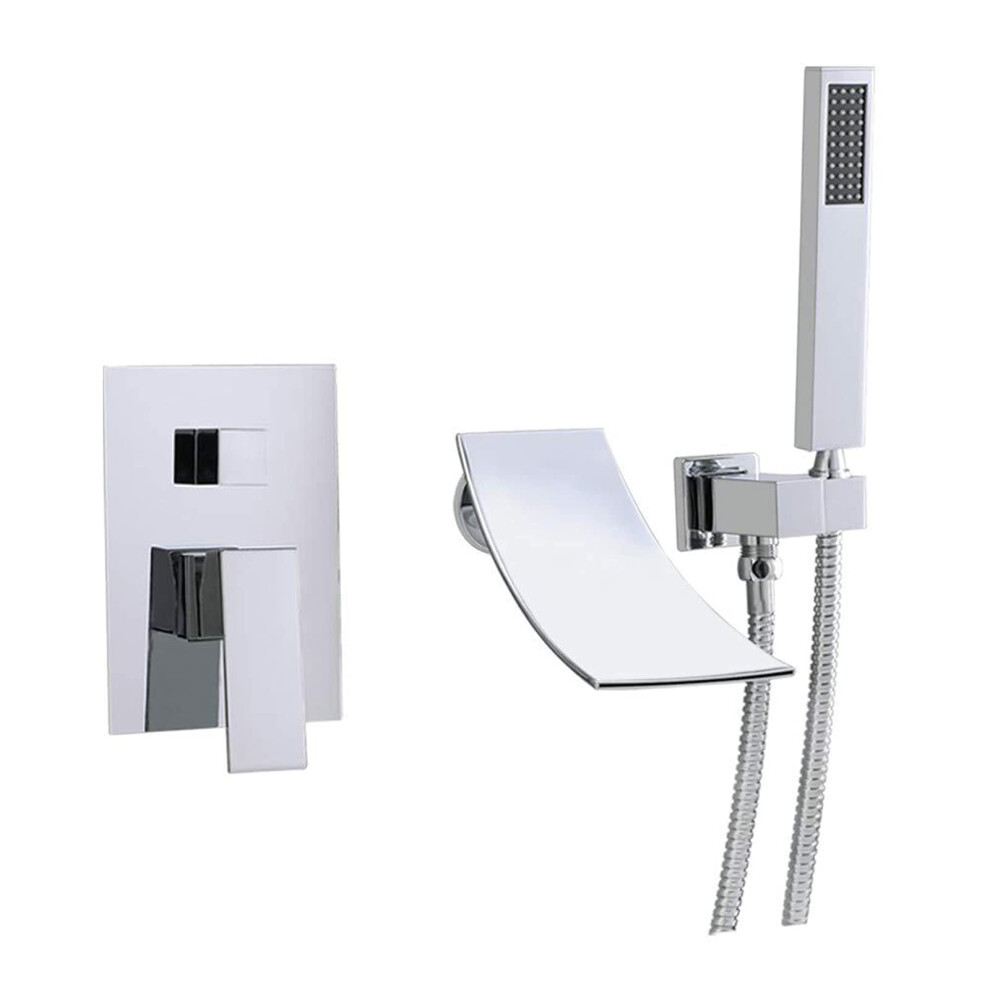 Wall Mount Bathtub Faucet With Waterfall Spout And Handheld Shower, Single Handle Chrome Mixer For Bathroom 9164114066794