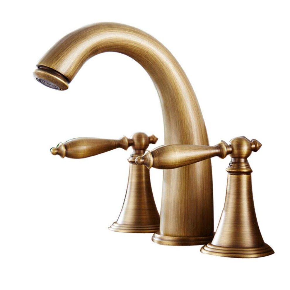 Bathroom Sink Faucet 3 Hole Antique Brass With Hot And Cold Mixer And Honeycomb Aerator 9365369335615