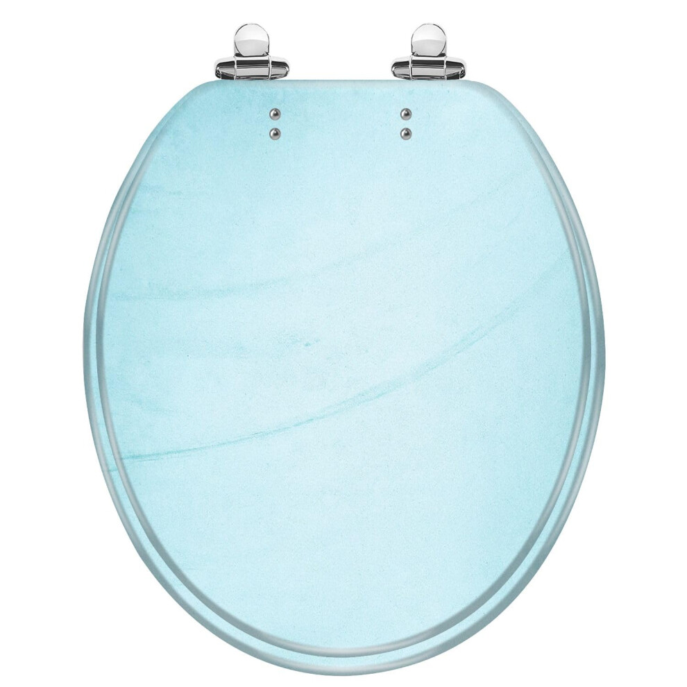 Round Toilet Seat With Slow Close Lid, Quickrelease Hinges, Pastel Blue Concrete Texture For Bathroom 9365369336445