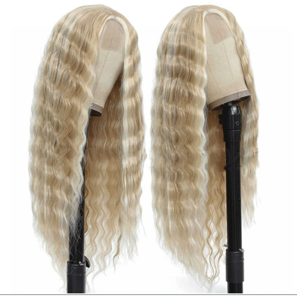 Unisex Long Wavy Lace Front Wig With Realistic Hairline, Heatresistant Synthetic, Soft Silky Texture