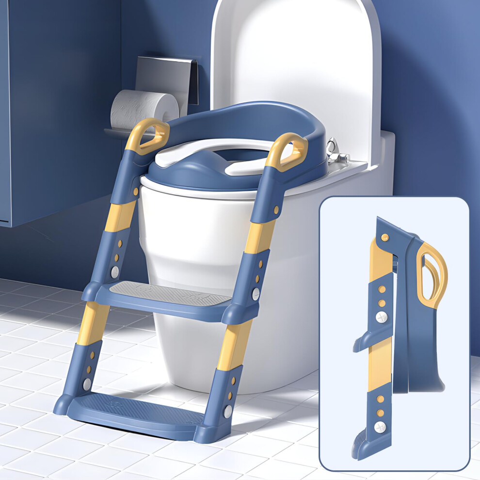 Potty Training Seat With Step Stool Ladder, Adjustable Height, Antislip Design, Soft Cushion, Foldable Blue