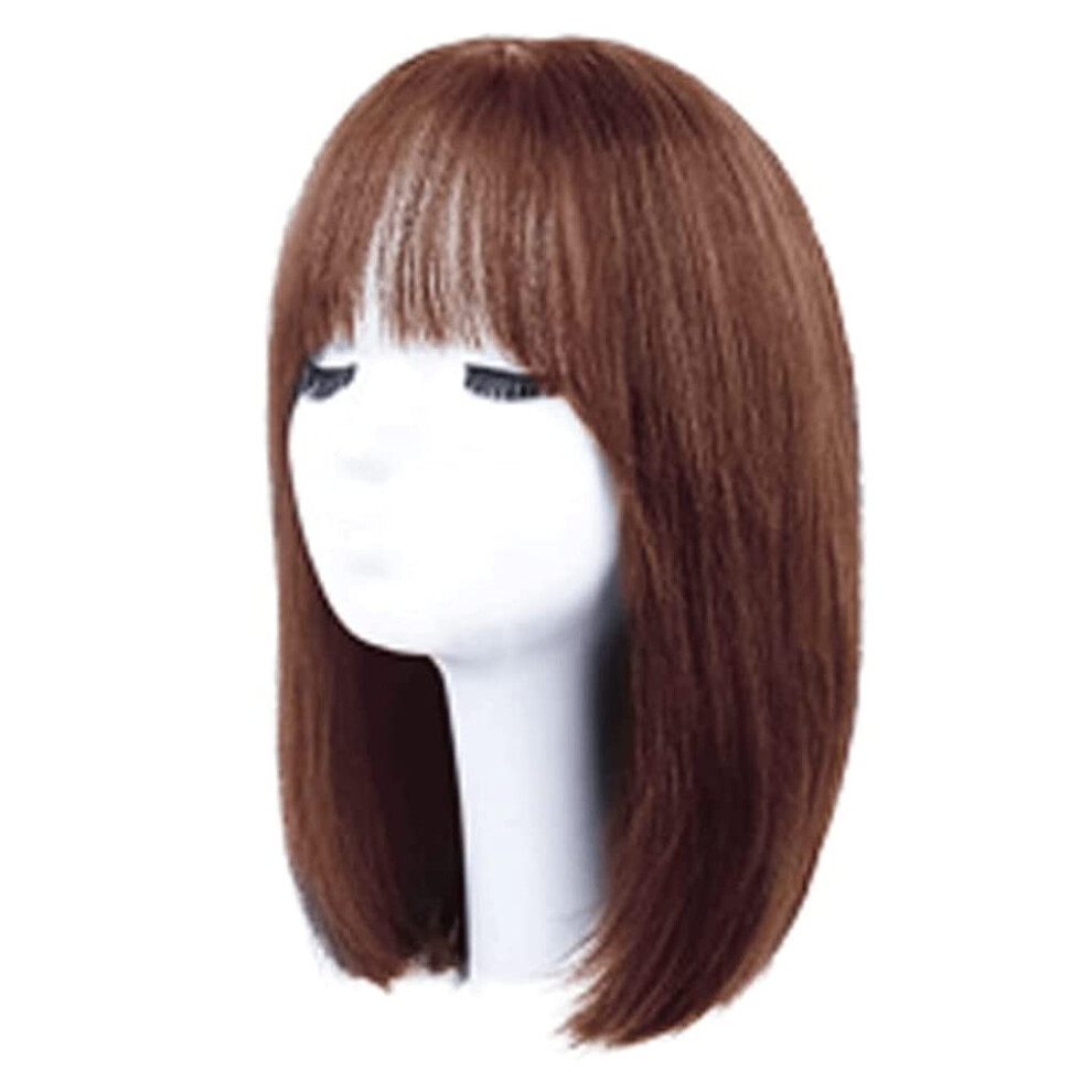 Medium Length Straight Human Hair Wig with Air Bangs for Women, Natural Hairline, Easy Styling