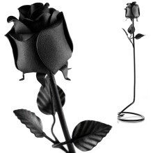 Handmade Forged Black Iron Rose with Stand H 45cm - 6th Iron or 11th Steel Anniversary Romantic Metal Flower Gift for Her or Him
