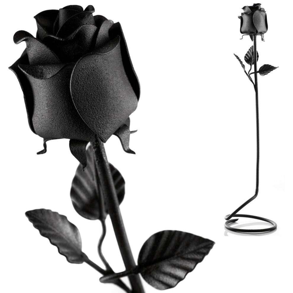 Novecrafto Handmade Forged Black Iron Rose With Stand H 45Cm - 6Th Iron Or 11Th Steel Anniversary Romantic Metal Flower Gift For Her Or Him