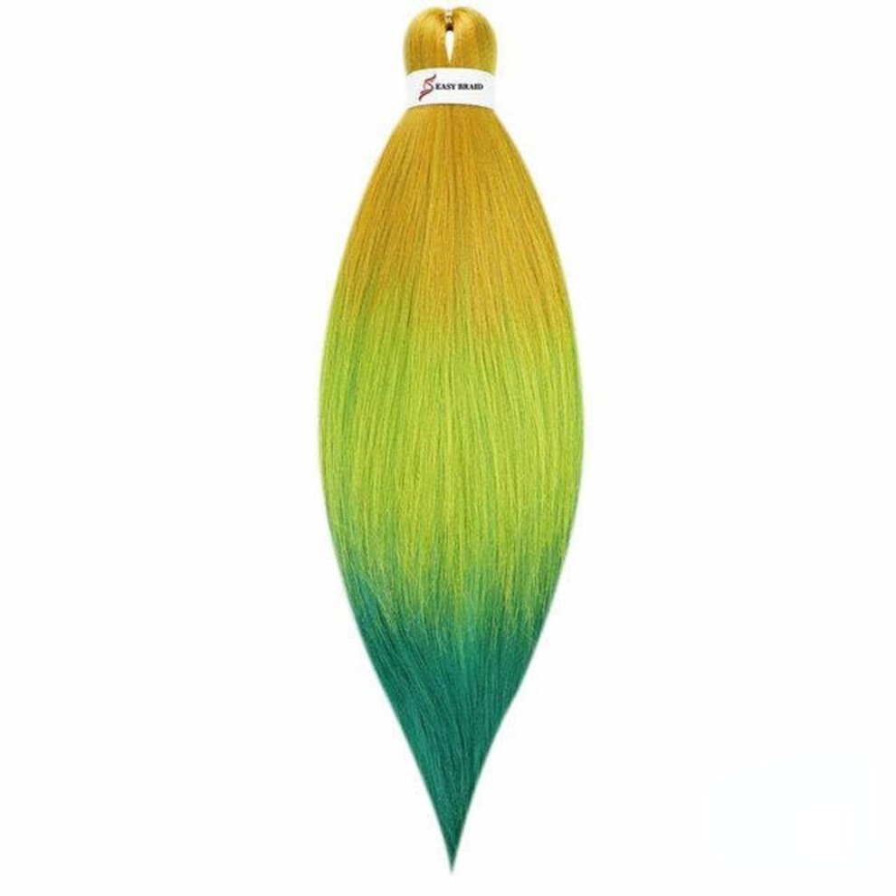 Braiding Hair Extensions 26 Inch Tricolor PreStretched Synthetic Crochet Braids Green Yellow