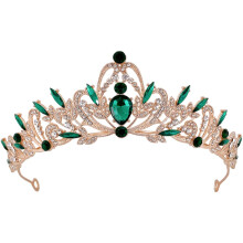 Green Jeweled Tiara Crown for Women, Vintage Crystal Bridal Headband with Rhinestone Elegance
