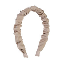 Ruffled Fabric Headband with Rhinestones Khaki Hair Accessory for Women Comfortable Fit