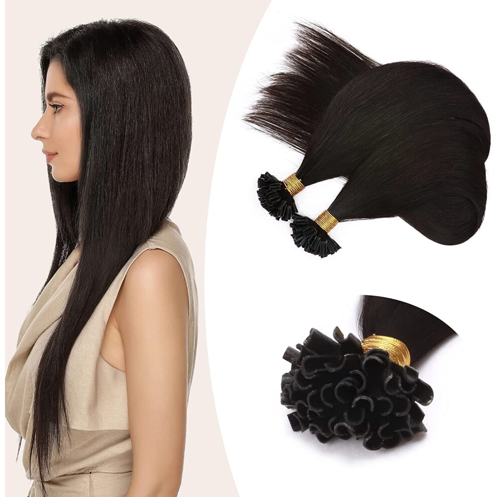 Unisex Black 100% Remy Human Hair Extensions Keratin Bonded 60Cm Natural Silky Smooth Tangle