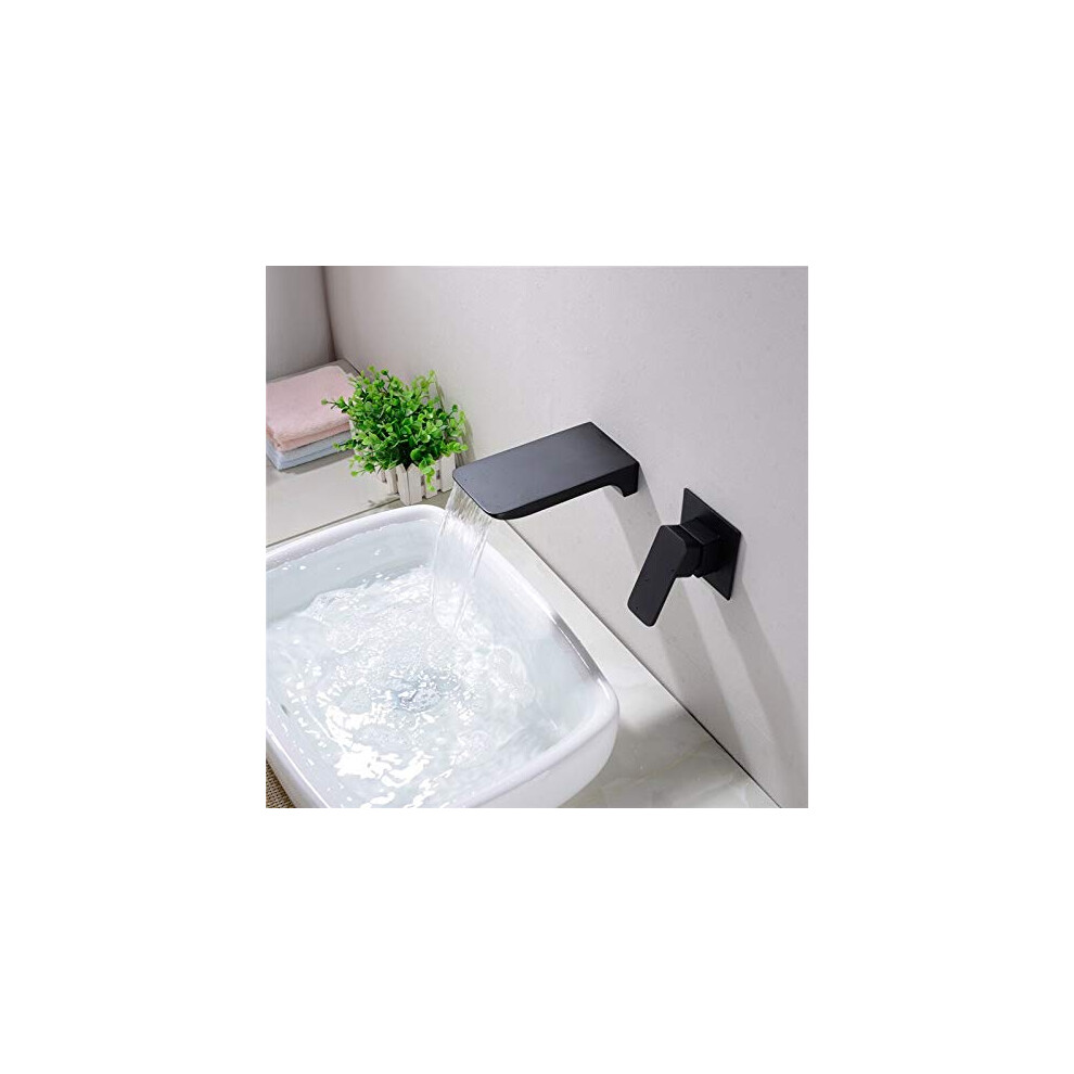 Brushed Gold Wall Mounted Bathroom Basin Faucet With Single Handle Brass Waterfall Spout Black 9164114076533