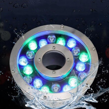 Underwater LED Pool Light IP68 Waterproof 24V Blue 12W 304 Stainless Steel Ring for Fountains